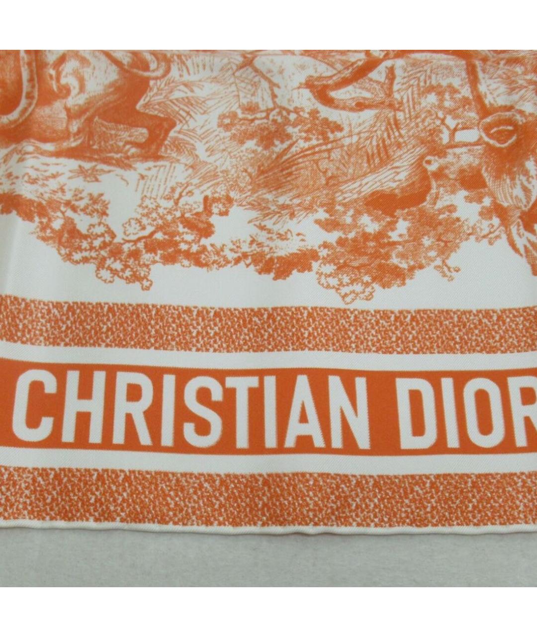 CHRISTIAN DIOR Оранжевый шелковый платок, фото 3