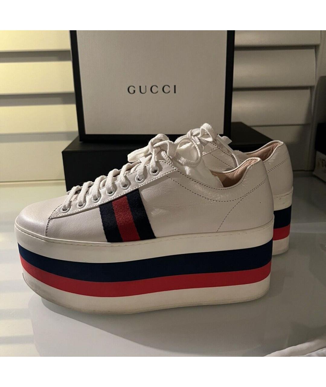 GUCCI Белые кожаные кеды, фото 5