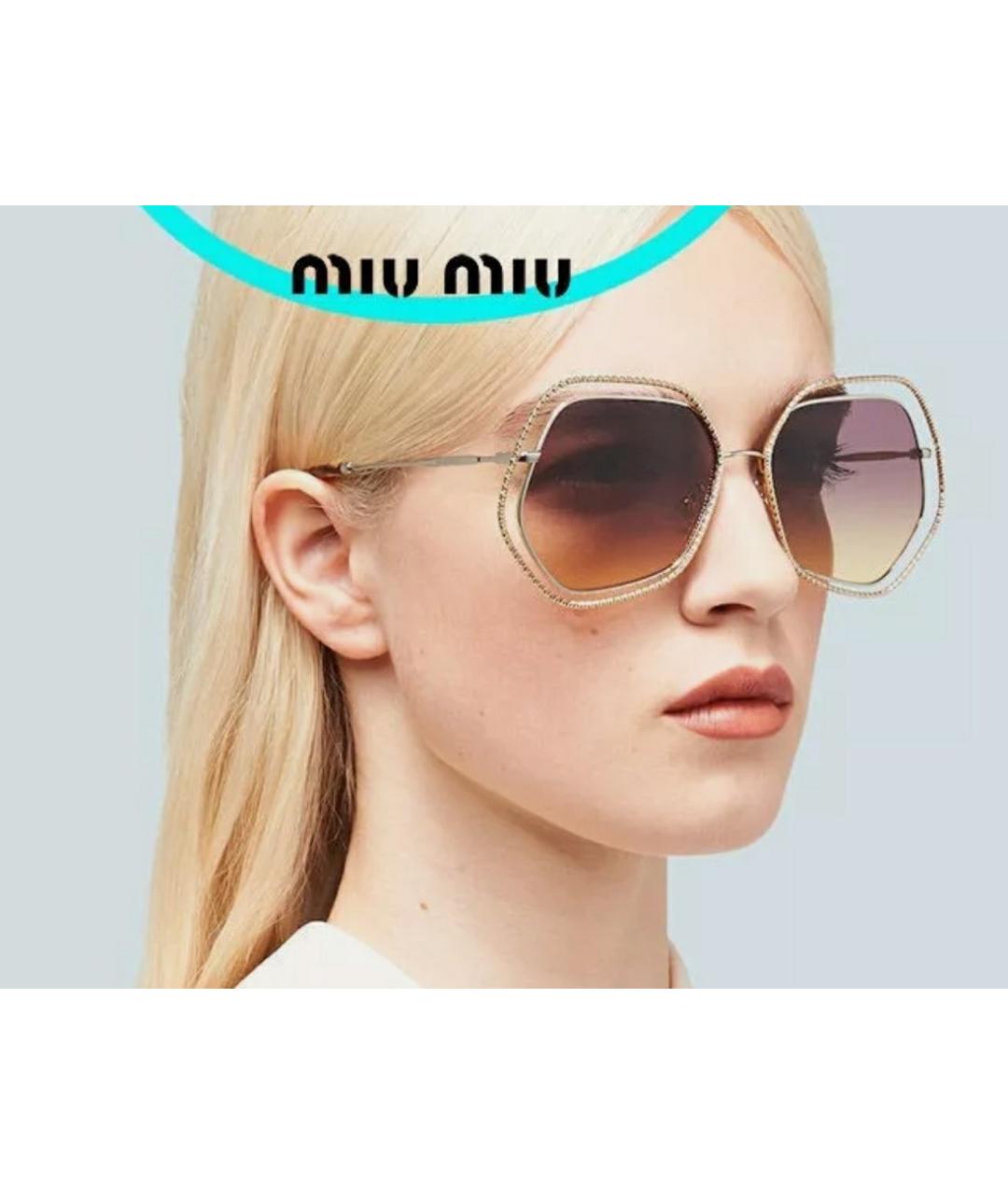 MIU MIU Золотые металлические солнцезащитные очки, фото 2