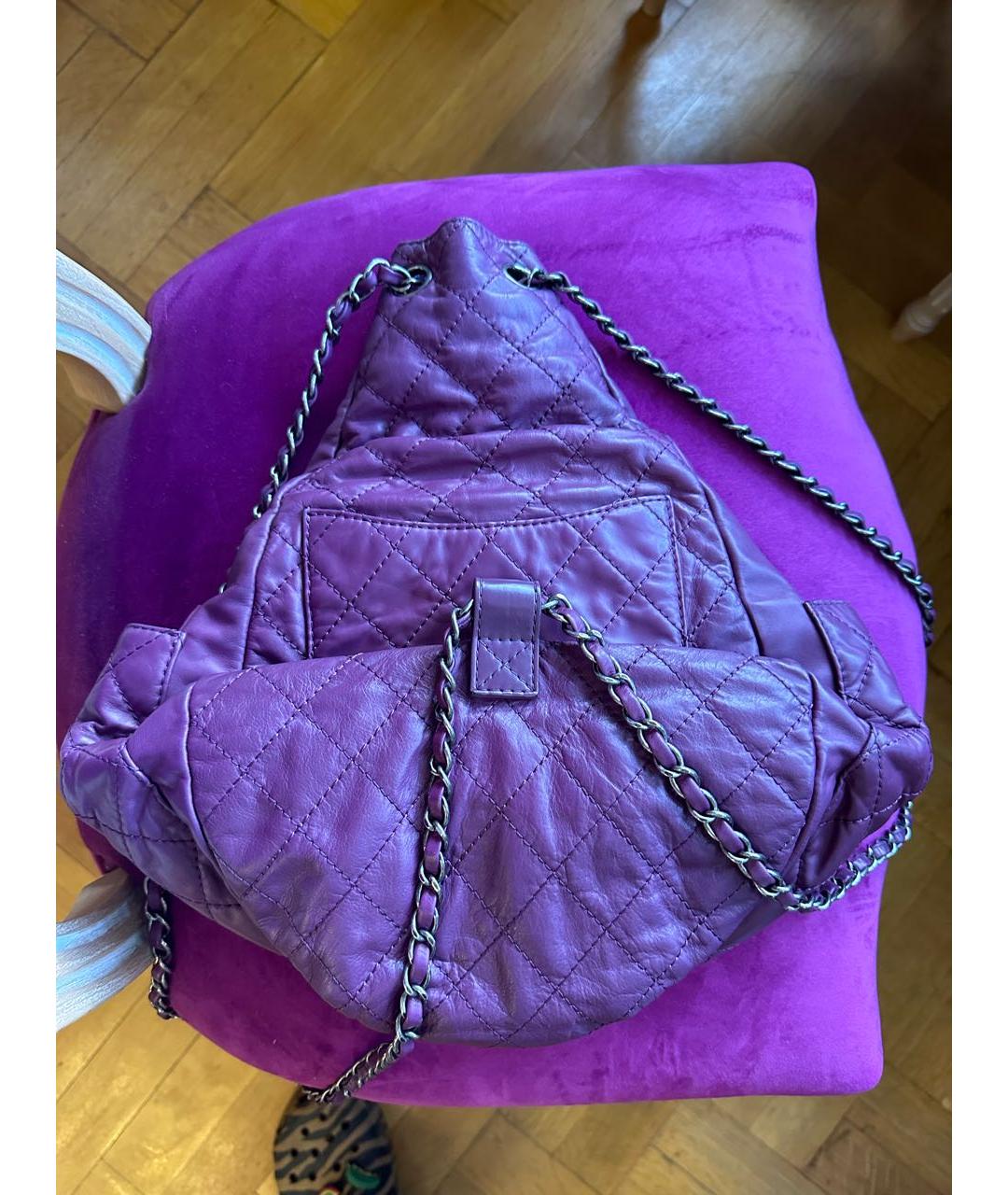 CHANEL Фиолетовый кожаный рюкзак, фото 2