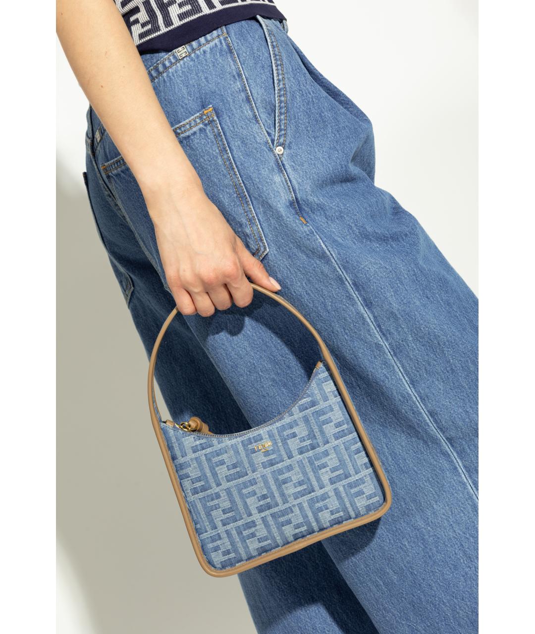 FENDI Голубая деним сумка через плечо, фото 2