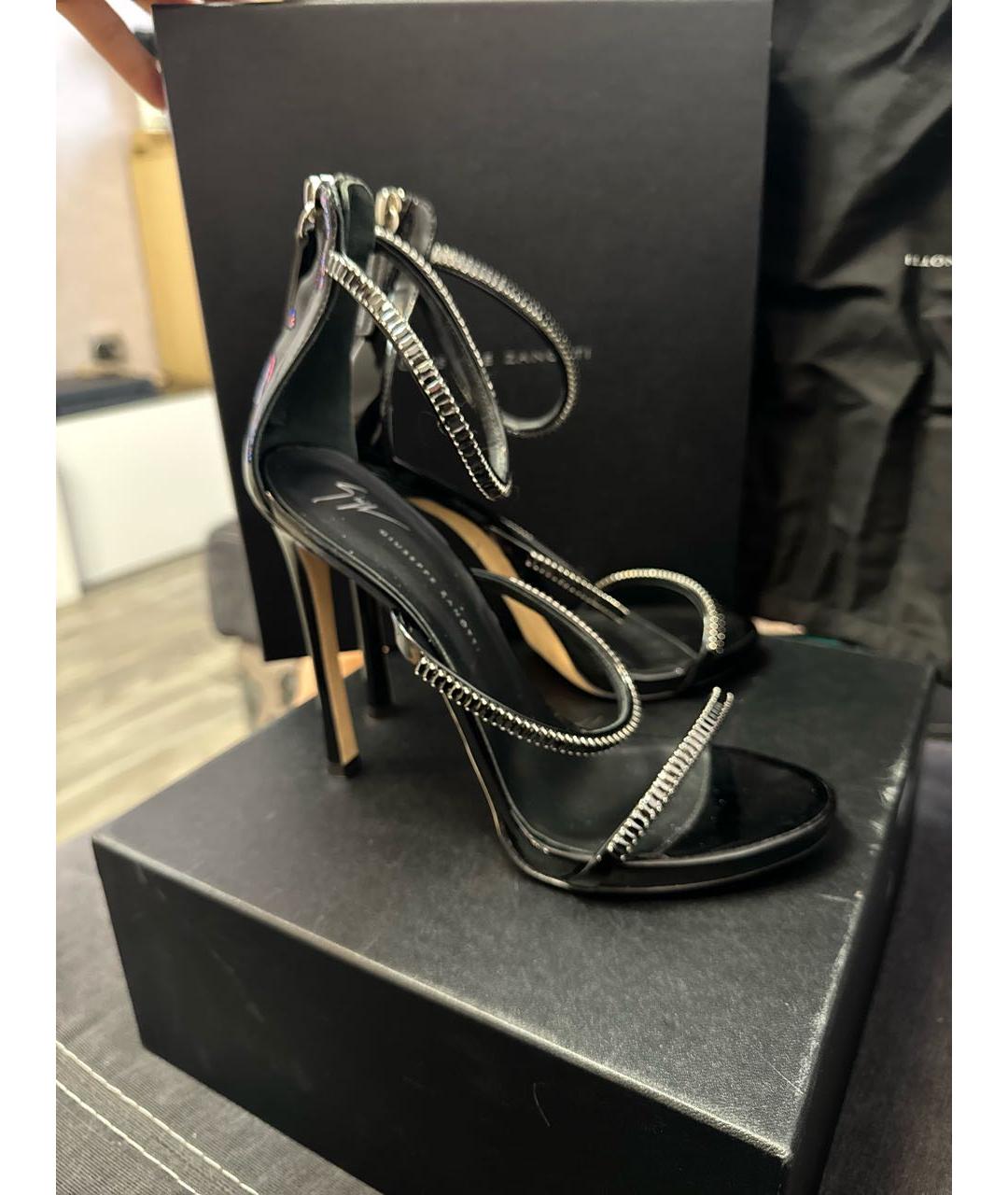 GIUSEPPE ZANOTTI DESIGN Черные кожаные босоножки, фото 5