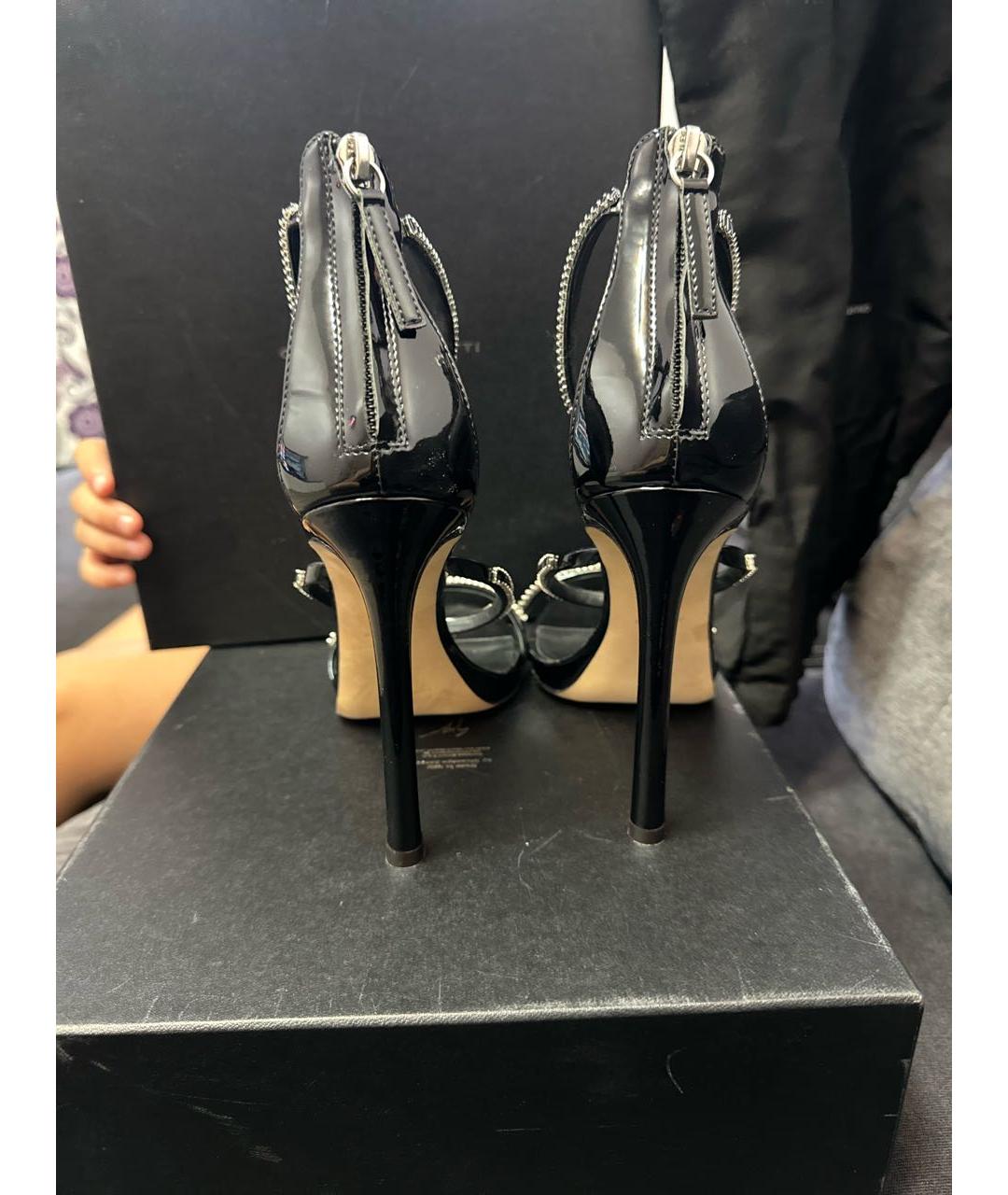 GIUSEPPE ZANOTTI DESIGN Черные кожаные босоножки, фото 4