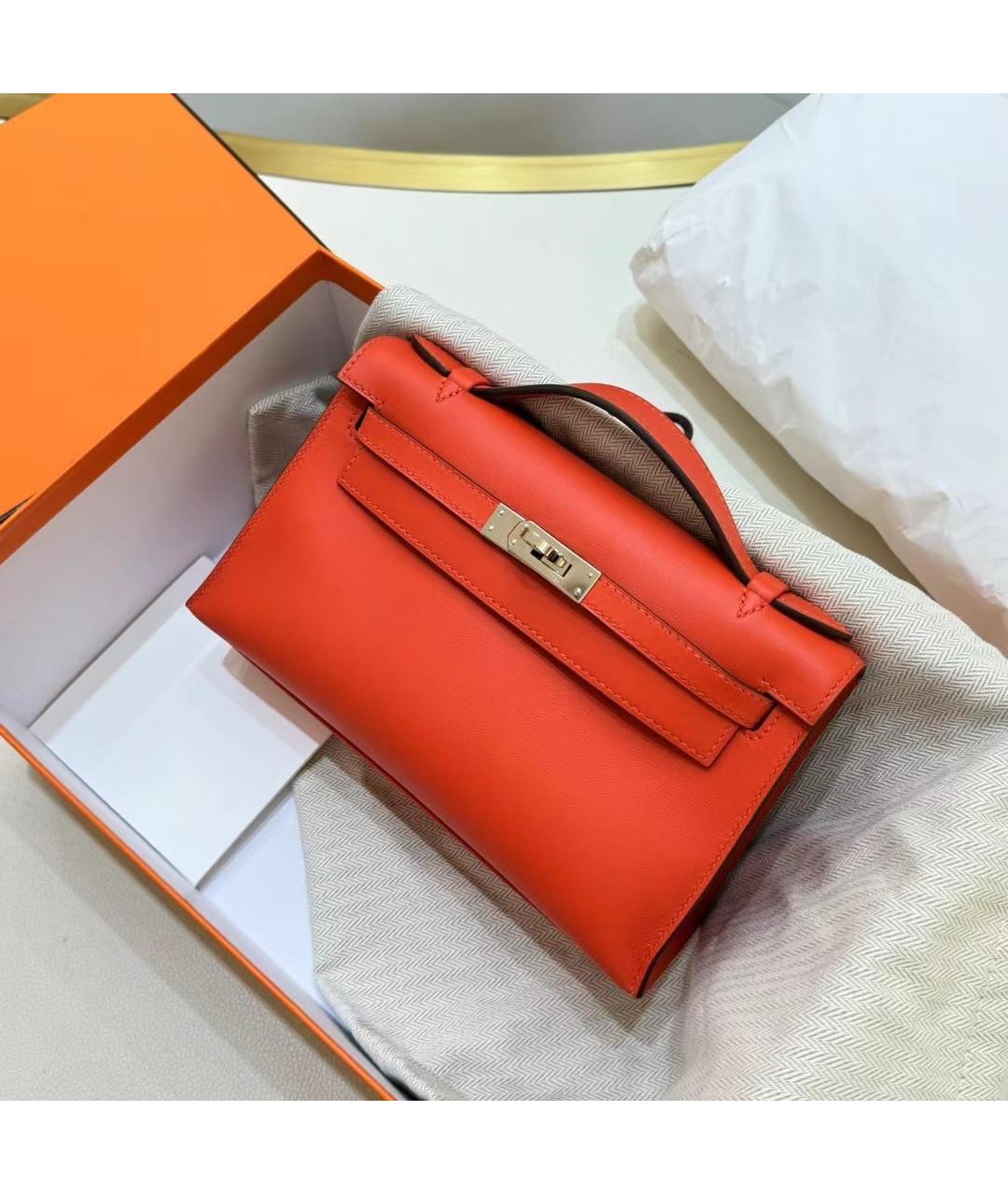 HERMES Оранжевая кожаная сумка с короткими ручками, фото 3
