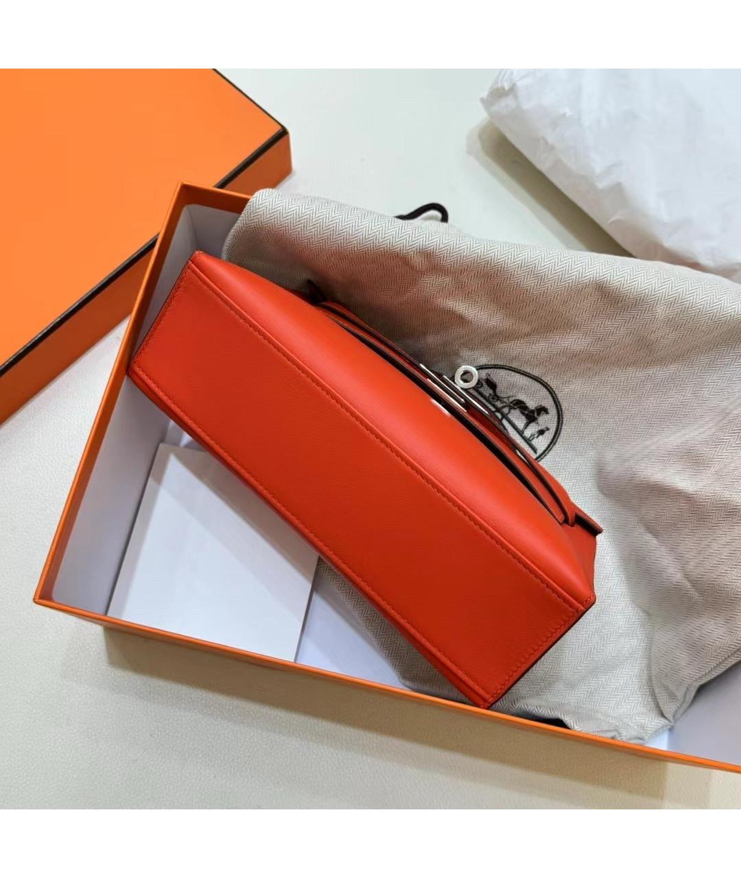 HERMES Оранжевая кожаная сумка с короткими ручками, фото 5