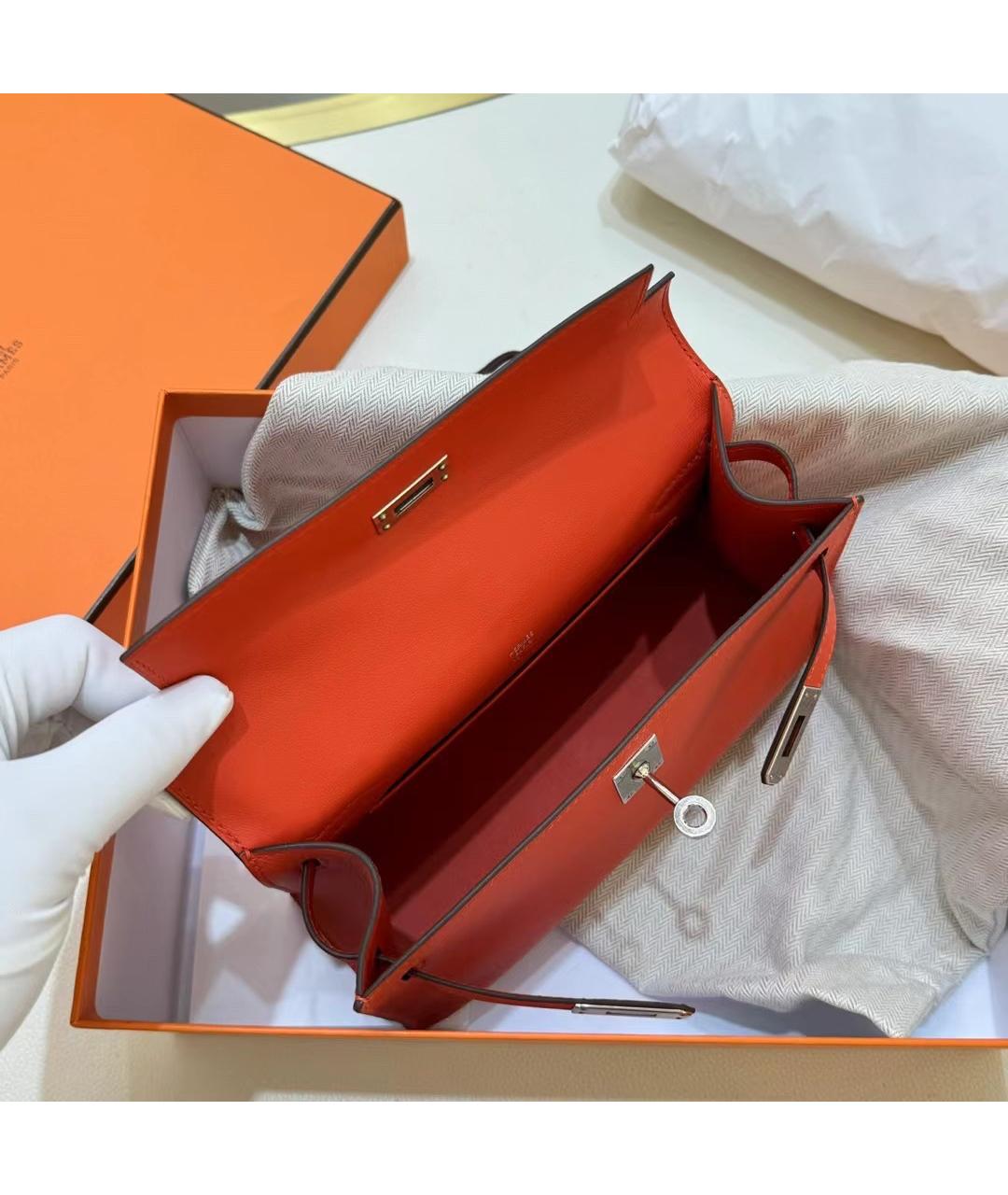HERMES Оранжевая кожаная сумка с короткими ручками, фото 6