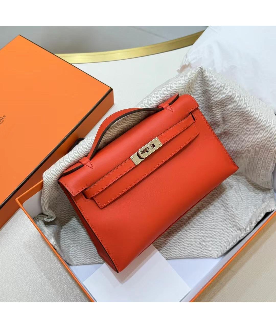 HERMES Оранжевая кожаная сумка с короткими ручками, фото 2