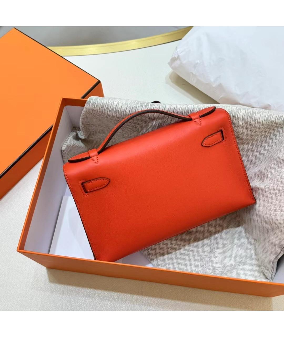 HERMES Оранжевая кожаная сумка с короткими ручками, фото 4