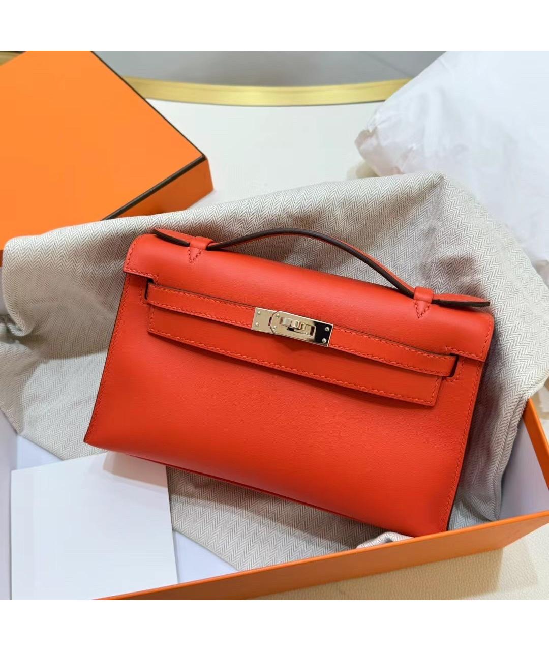 HERMES Оранжевая кожаная сумка с короткими ручками, фото 9