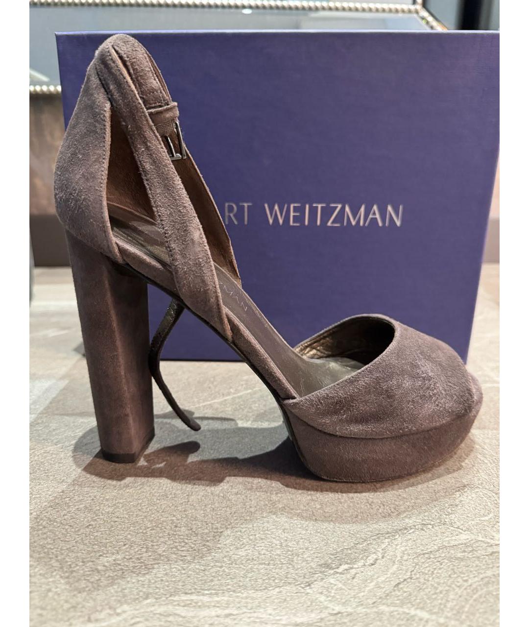 STUART WEITZMAN Антрацитовые замшевые босоножки, фото 5