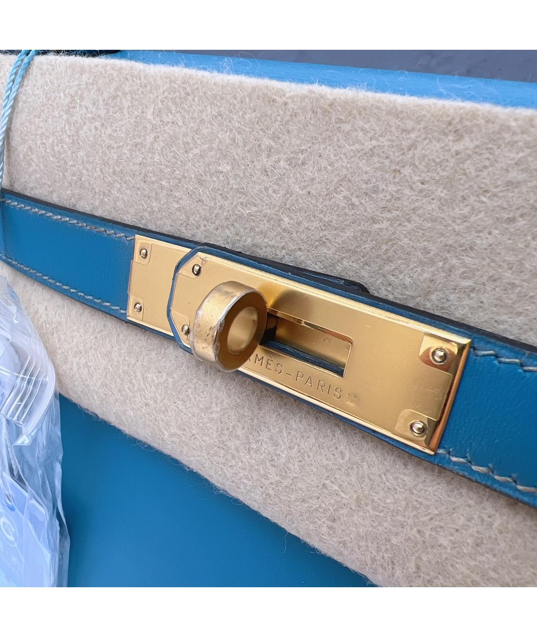 HERMES Голубая кожаная сумка с короткими ручками, фото 4