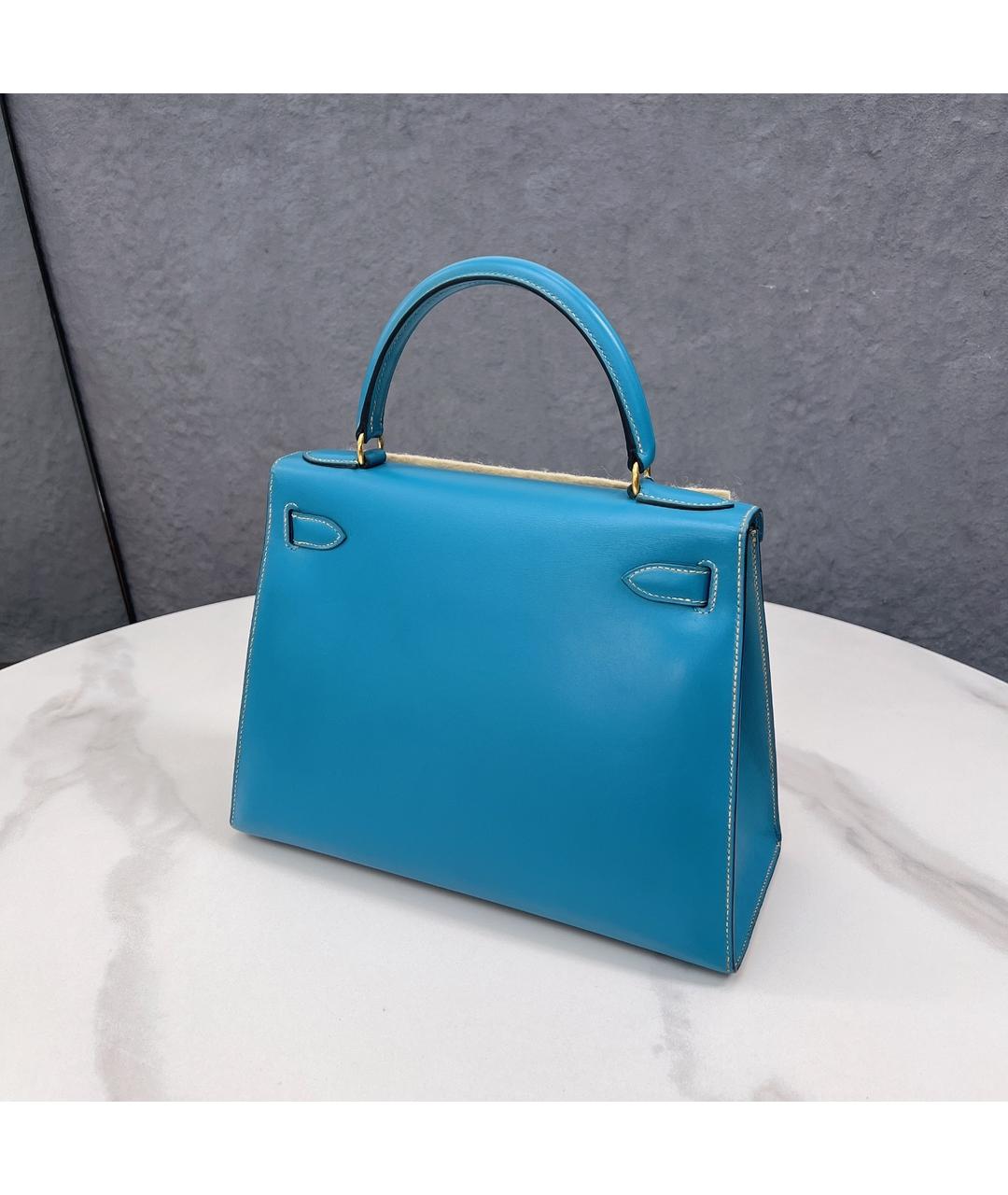 HERMES Голубая кожаная сумка с короткими ручками, фото 2