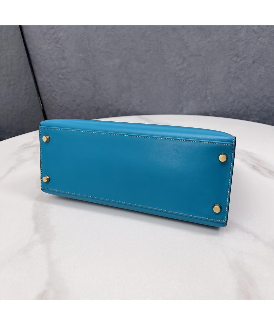 HERMES Голубая кожаная сумка с короткими ручками, фото 5