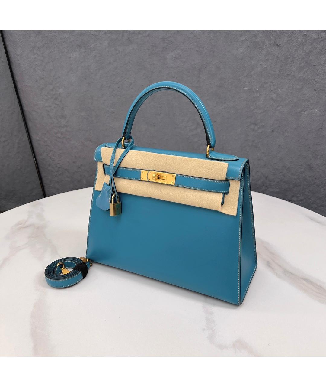 HERMES Голубая кожаная сумка с короткими ручками, фото 9