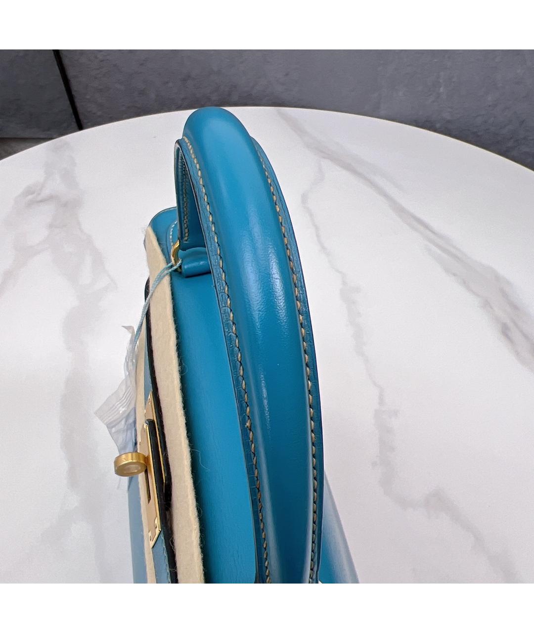 HERMES Голубая кожаная сумка с короткими ручками, фото 3