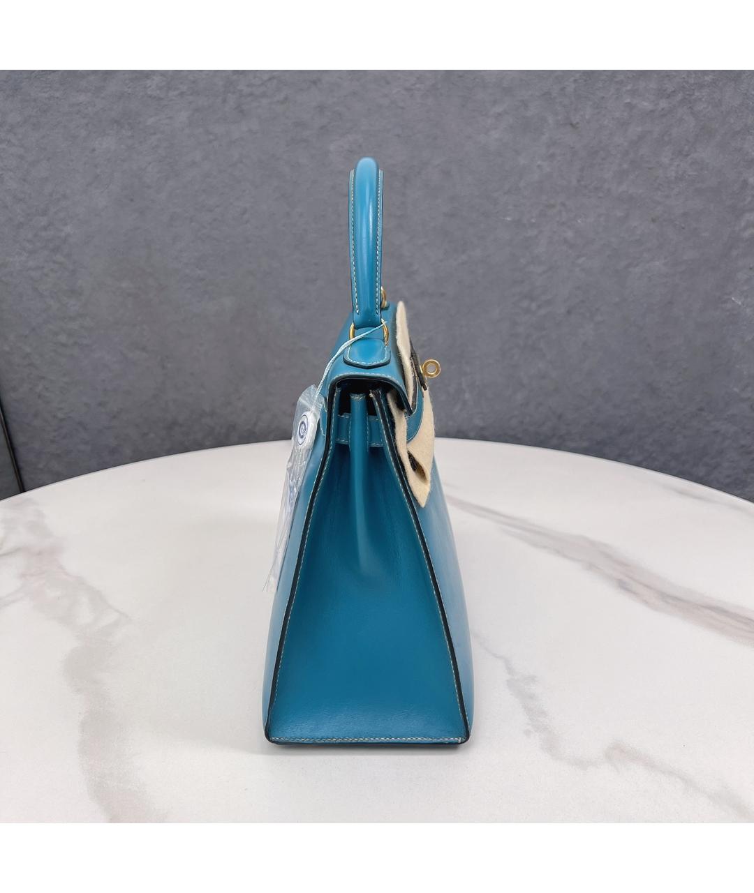 HERMES Голубая кожаная сумка с короткими ручками, фото 8