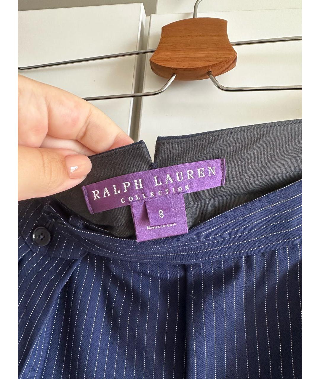 RALPH LAUREN PURPLE LABEL Темно-синие шерстяные прямые брюки, фото 5