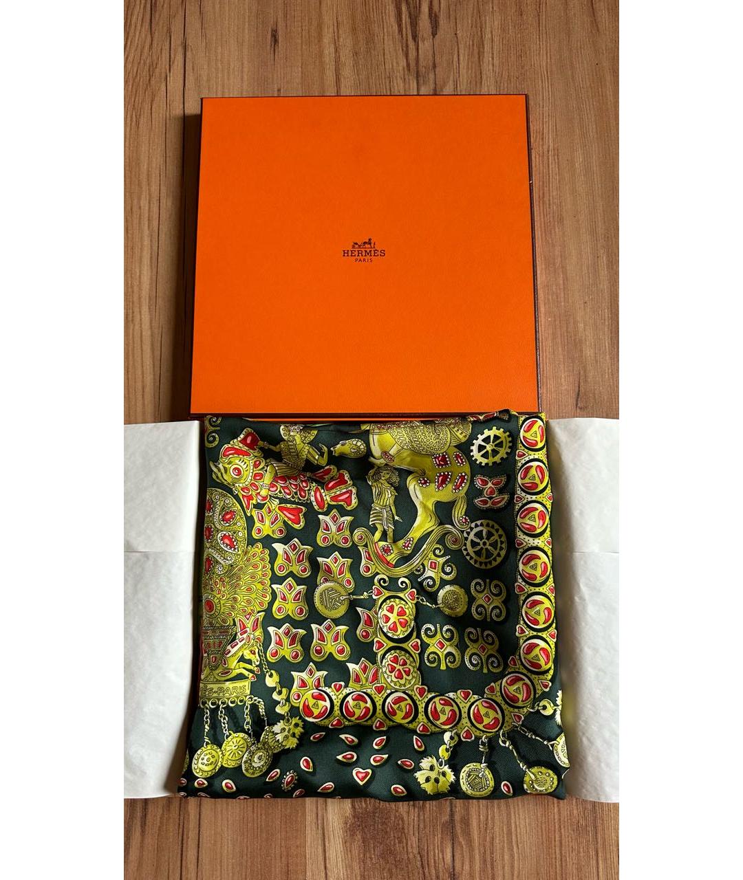 HERMES Зеленый шелковый платок, фото 7