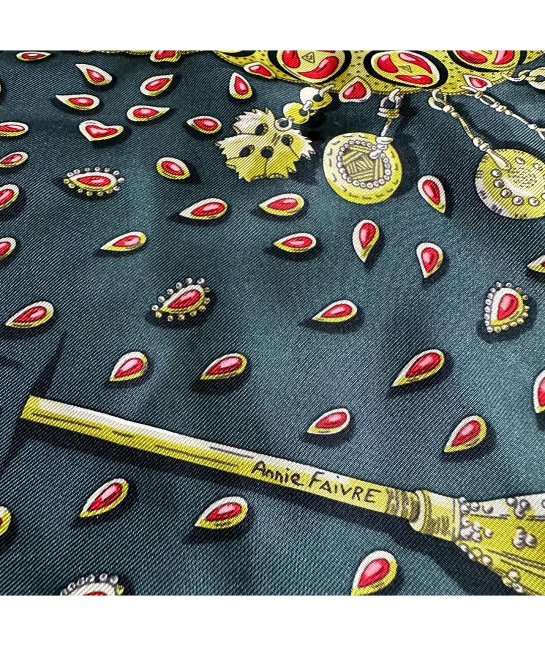 HERMES Зеленый шелковый платок, фото 5