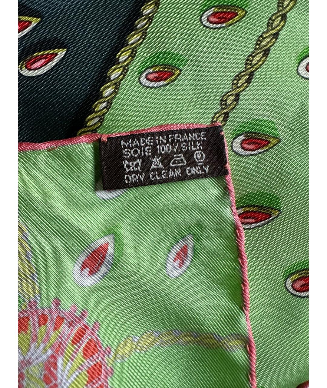 HERMES Зеленый шелковый платок, фото 3