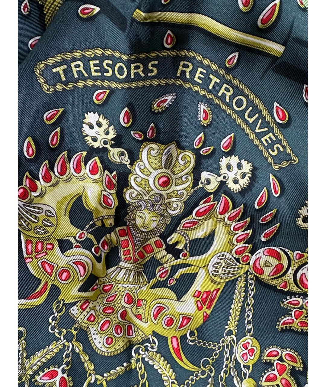 HERMES Зеленый шелковый платок, фото 4