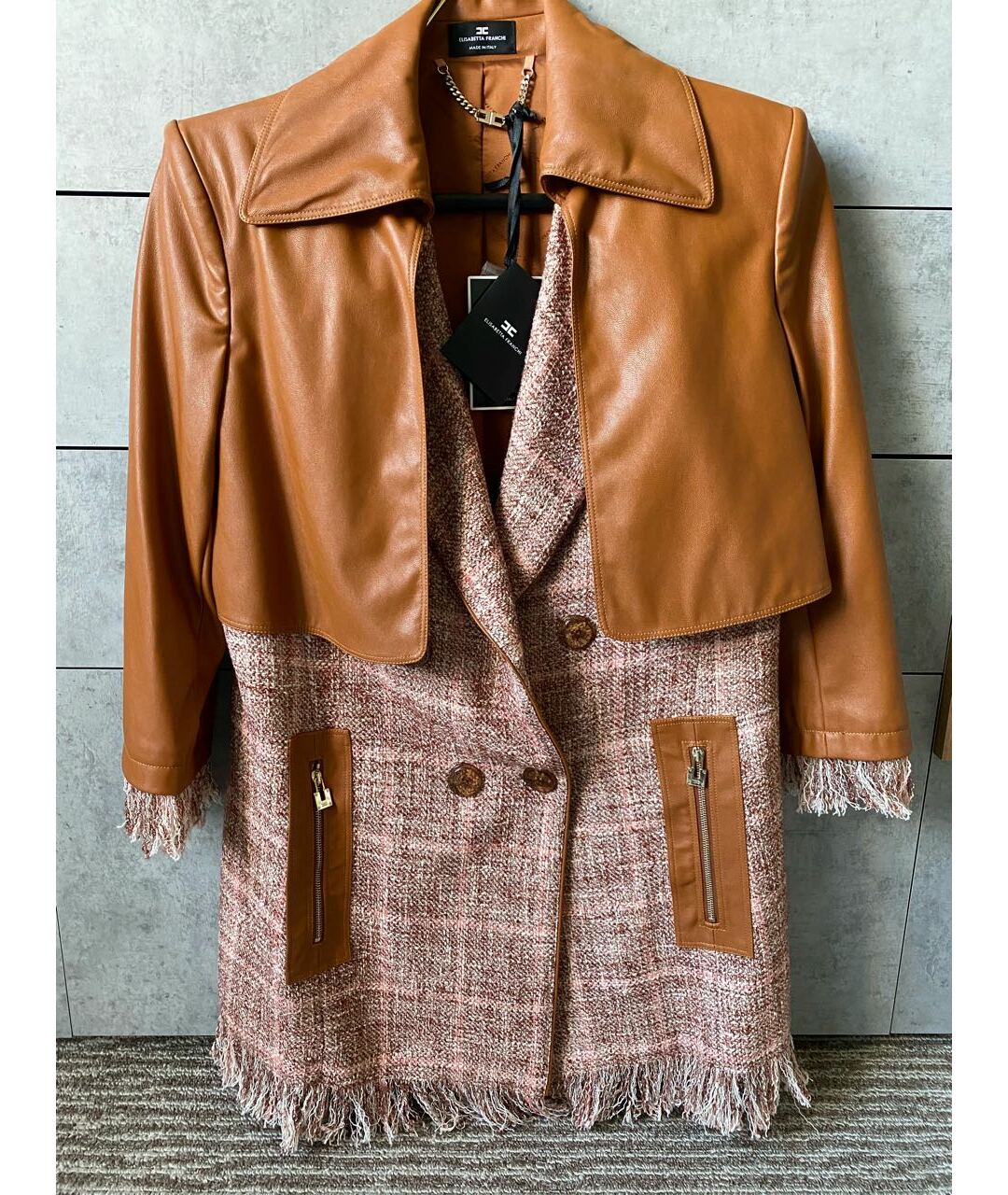 ELISABETTA FRANCHI Розовый твидовый жакет/пиджак, фото 5