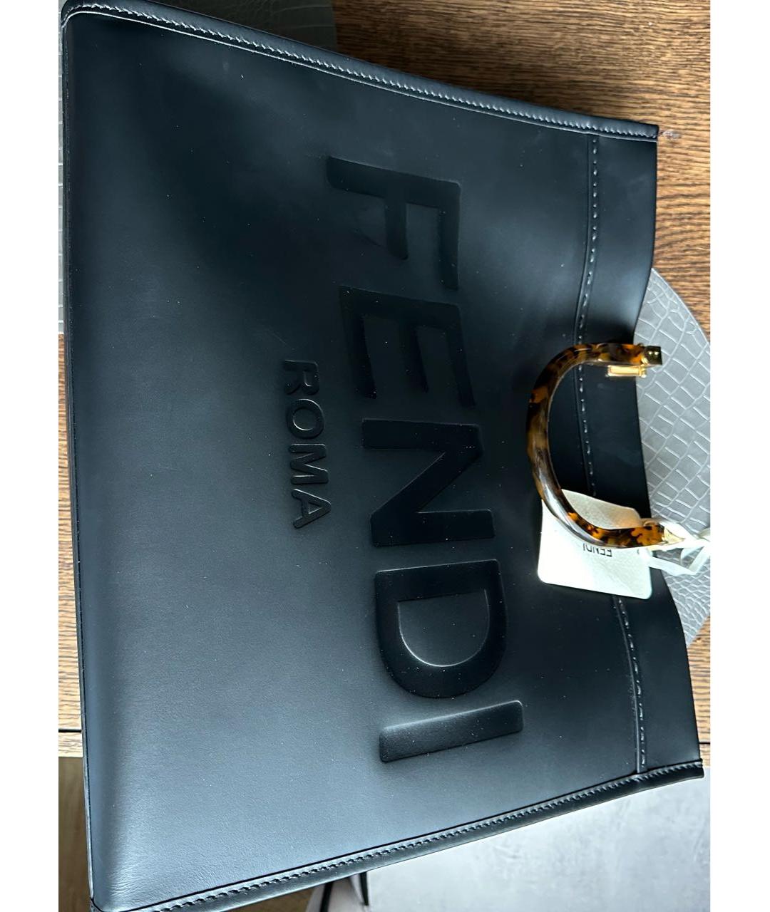FENDI Черная кожаная сумка тоут, фото 3