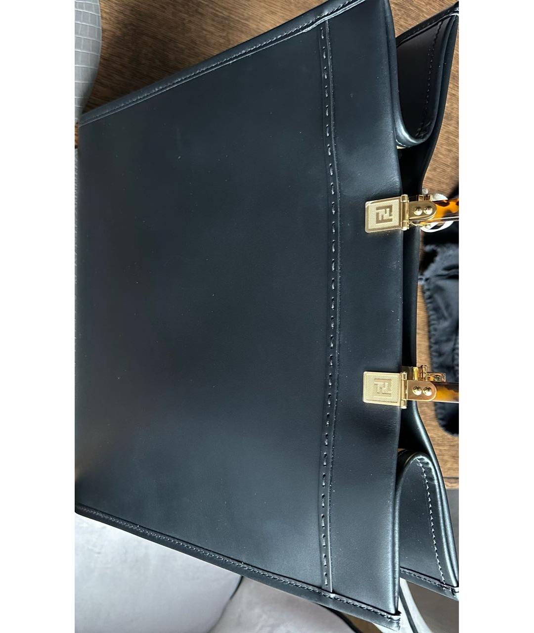 FENDI Черная кожаная сумка тоут, фото 4