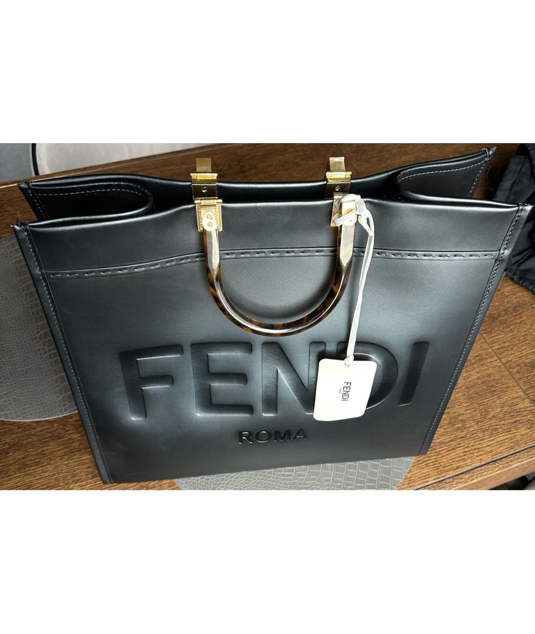 FENDI Черная кожаная сумка тоут, фото 2