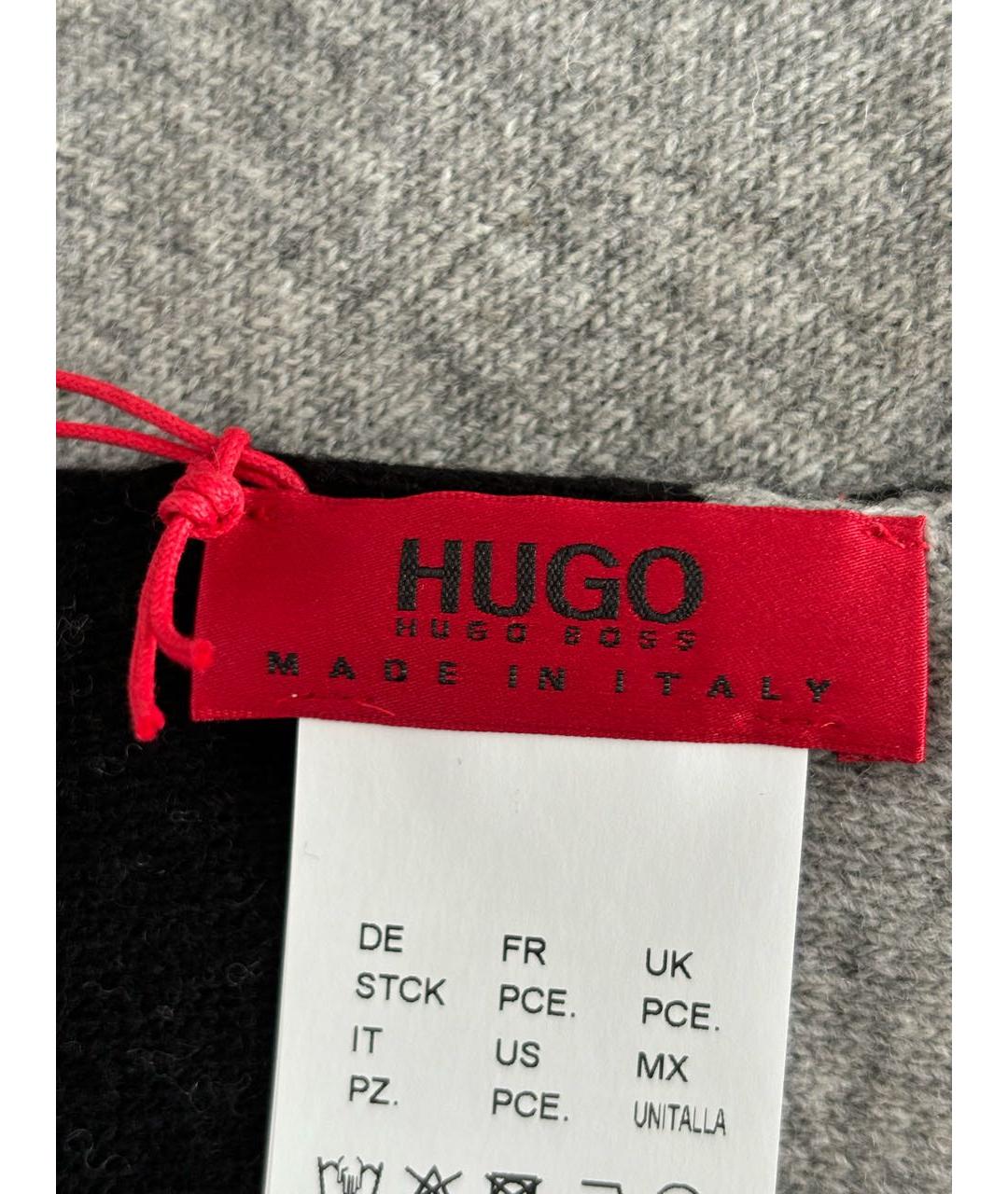 HUGO BOSS Серый шерстяной шарф, фото 2