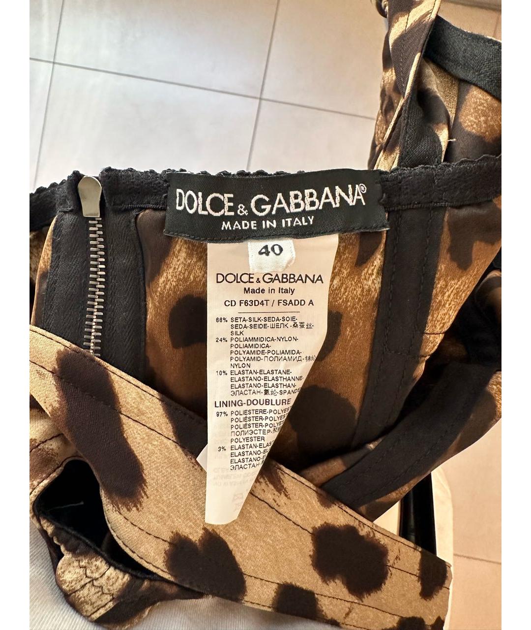 DOLCE&GABBANA Коричневое шелковое коктейльное платье, фото 7