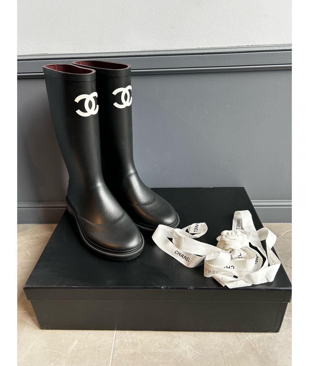 CHANEL Черные резиновые сапоги, фото 4