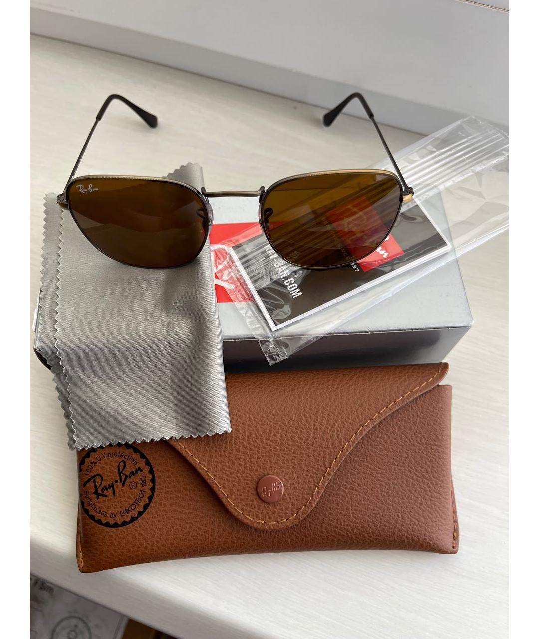 RAY BAN Коричневые металлические солнцезащитные очки, фото 4