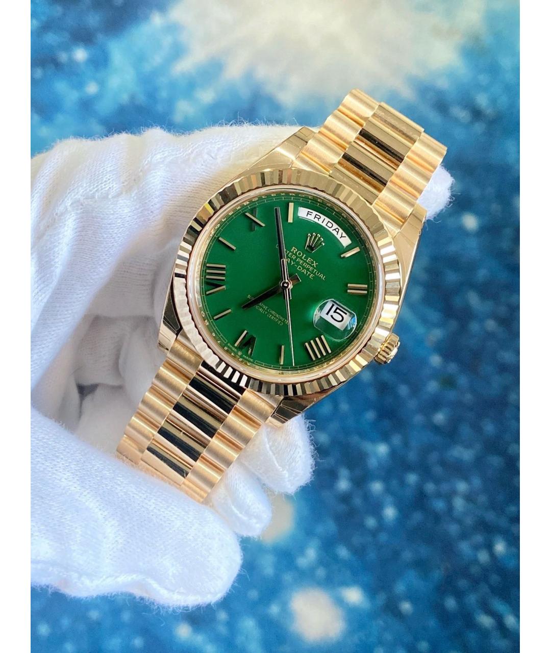 ROLEX Зеленые часы из желтого золота, фото 9