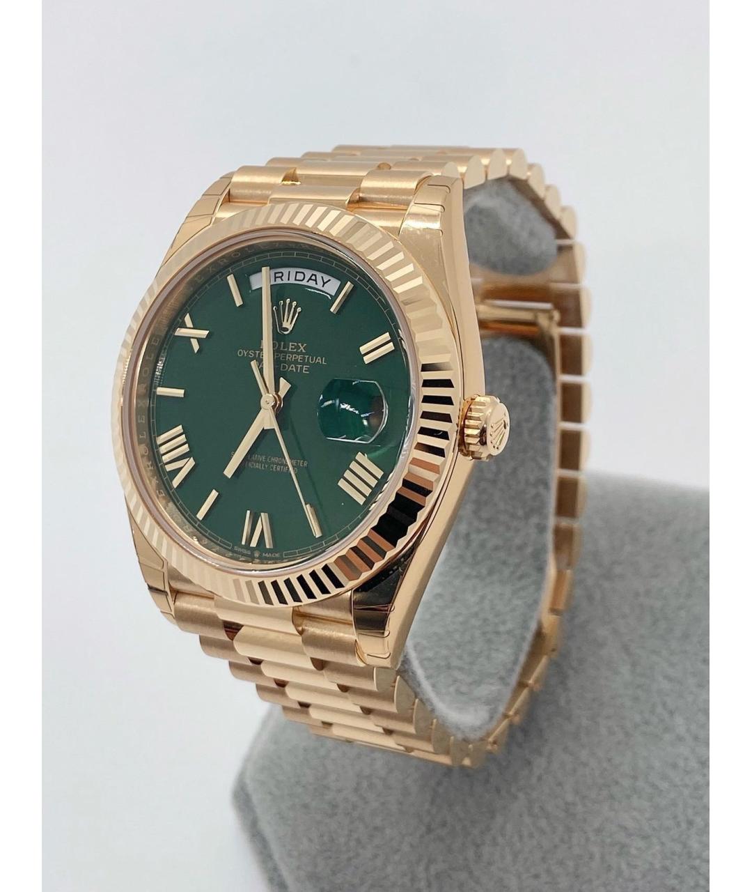 ROLEX Зеленые часы из желтого золота, фото 4