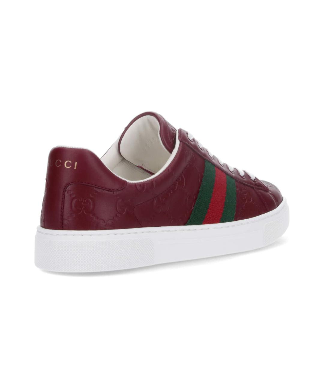GUCCI Бордовые кожаные кеды, фото 4