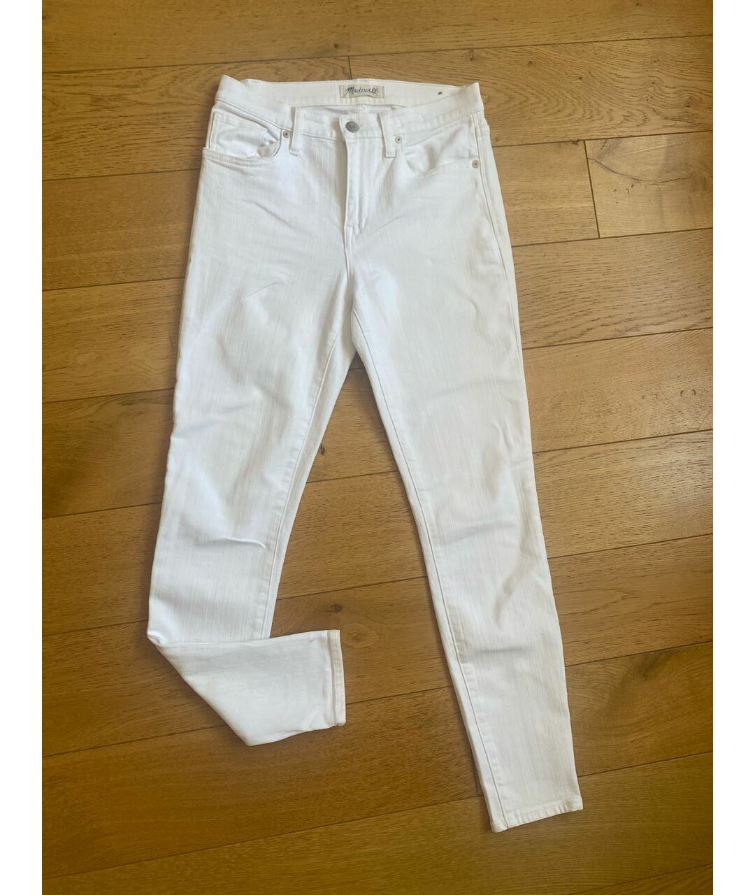 MADEWELL Белые хлопко-эластановые брюки узкие, фото 9