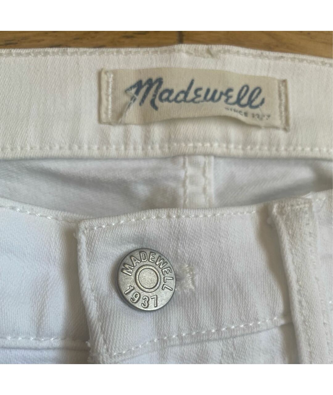 MADEWELL Белые хлопко-эластановые брюки узкие, фото 4