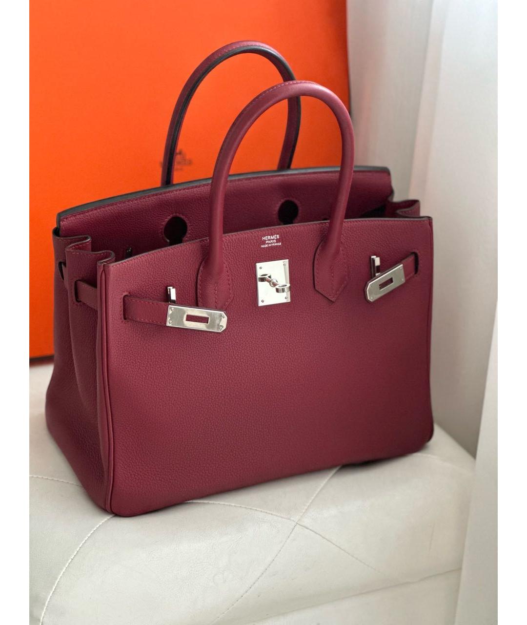 HERMES Бордовая кожаная сумка с короткими ручками, фото 9