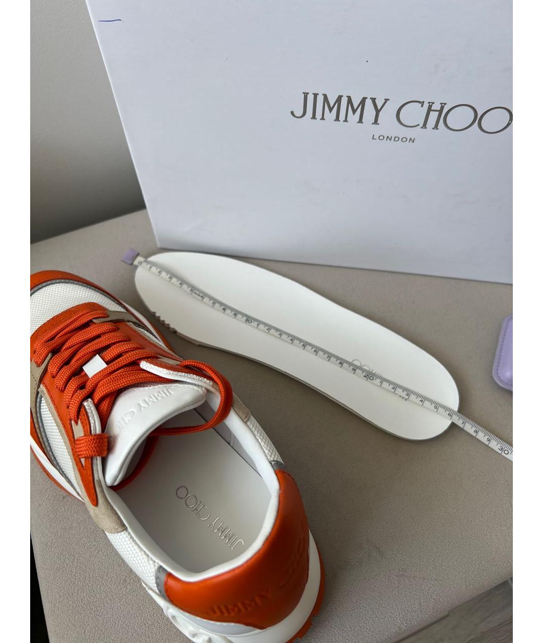 JIMMY CHOO Оранжевое кожаные кроссовки, фото 3