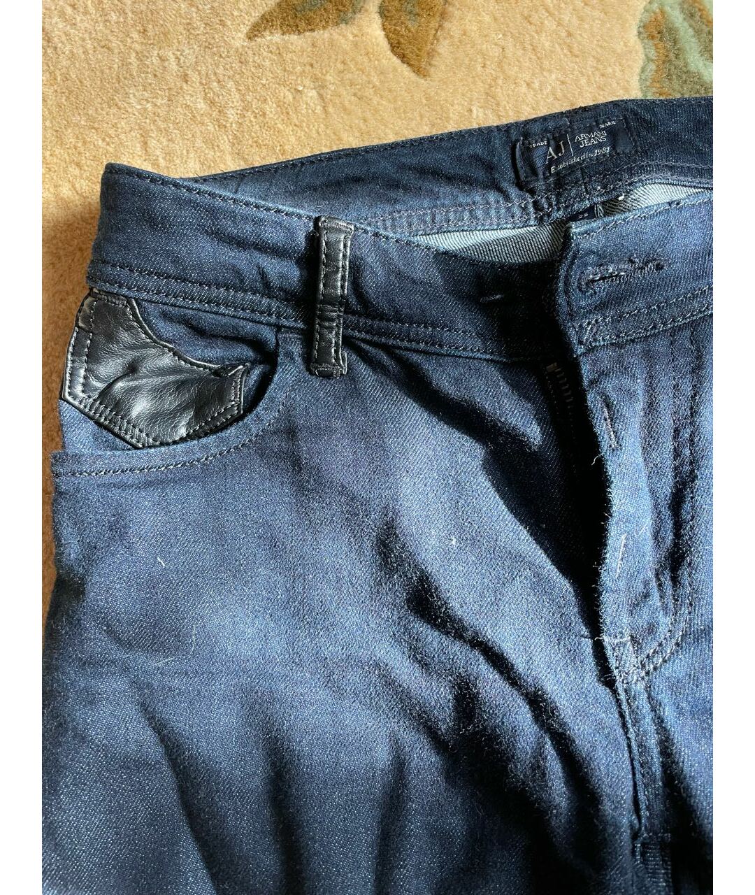 ARMANI JEANS Темно-синие хлопковые прямые джинсы, фото 4