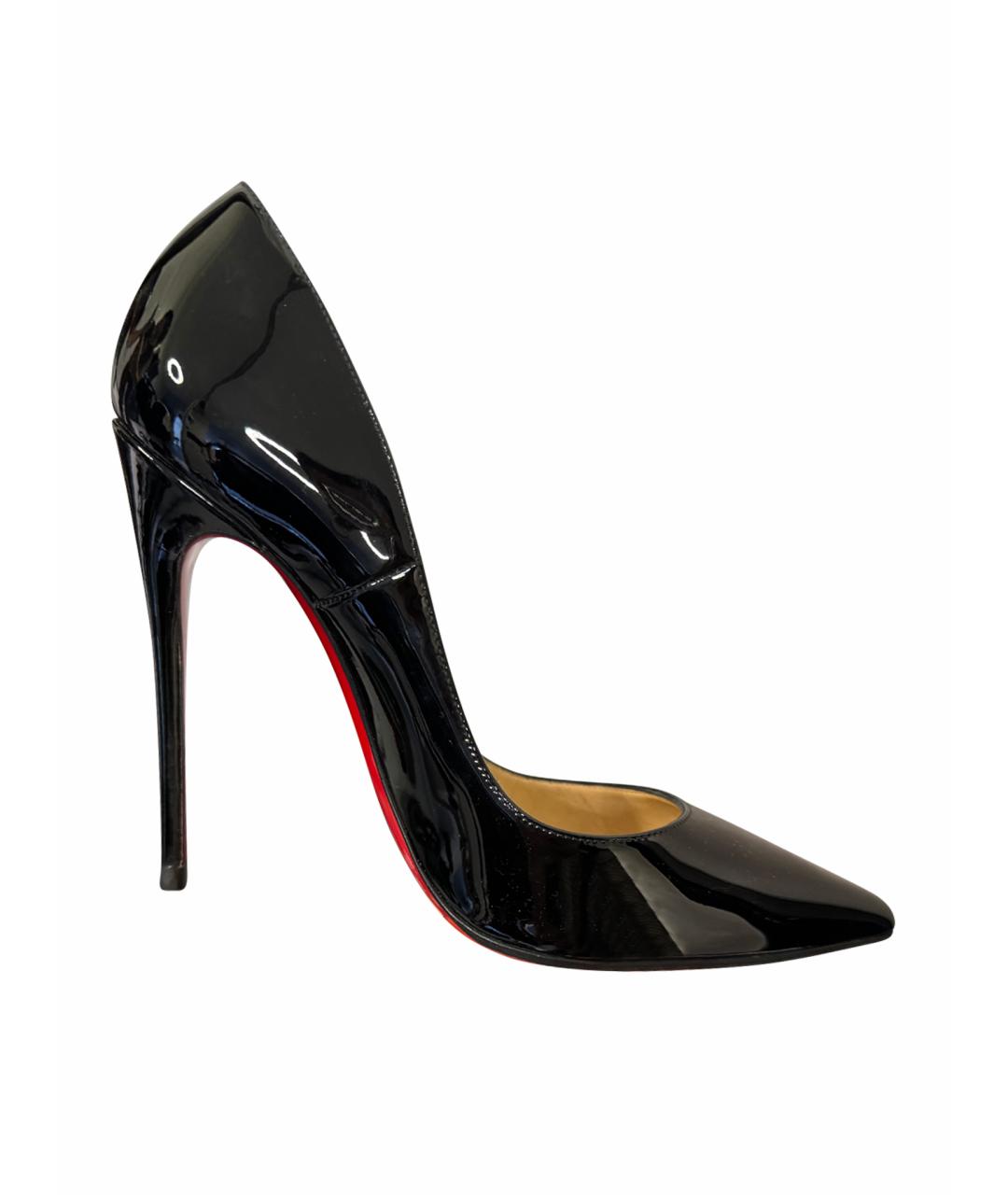 CHRISTIAN LOUBOUTIN Черные лодочки на низком каблуке из лакированной кожи, фото 1