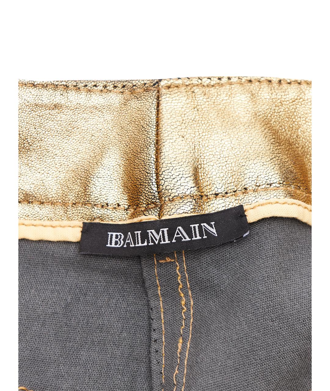 BALMAIN Золотые кожаные брюки узкие, фото 11