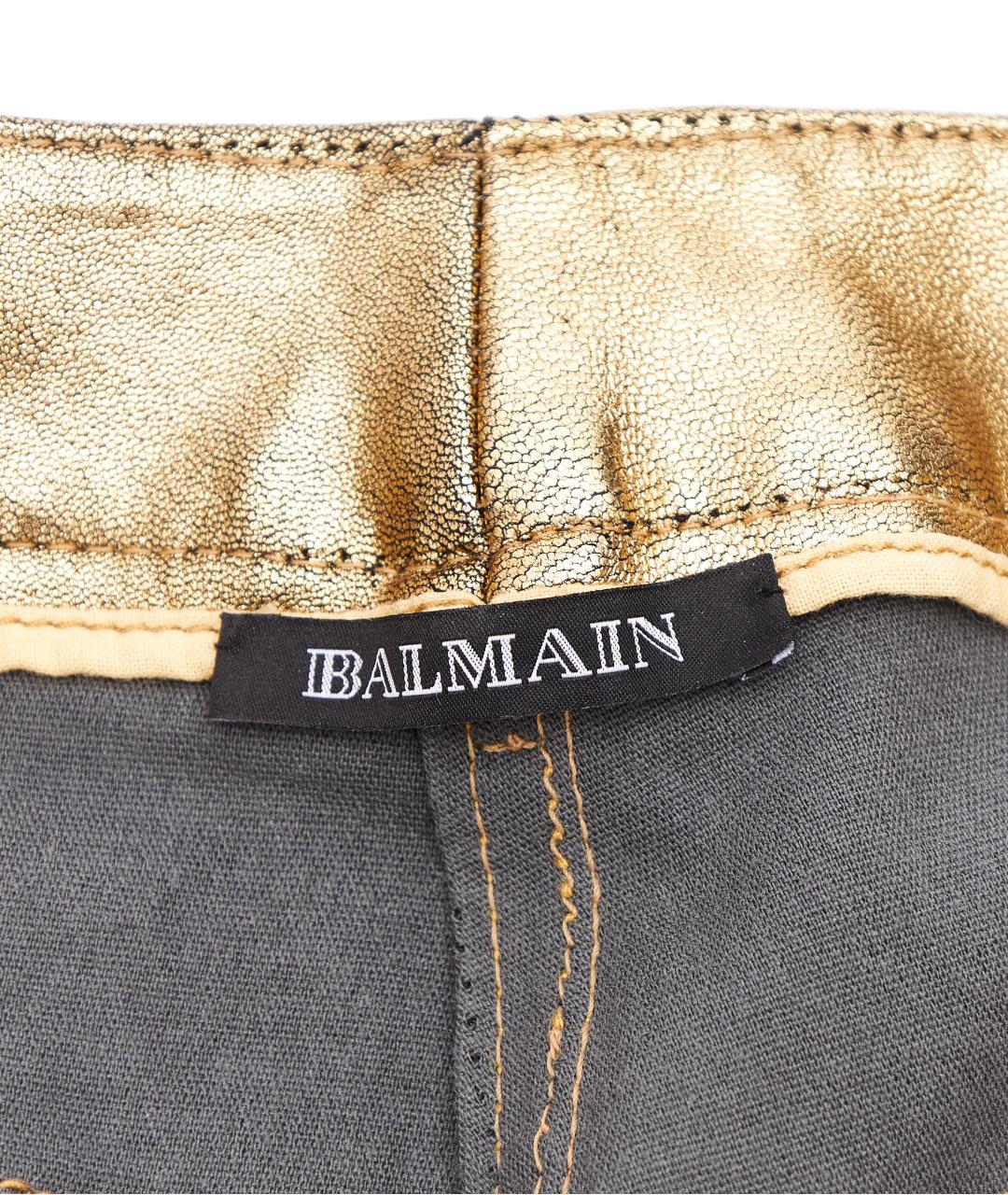 BALMAIN Золотые кожаные брюки узкие, фото 7