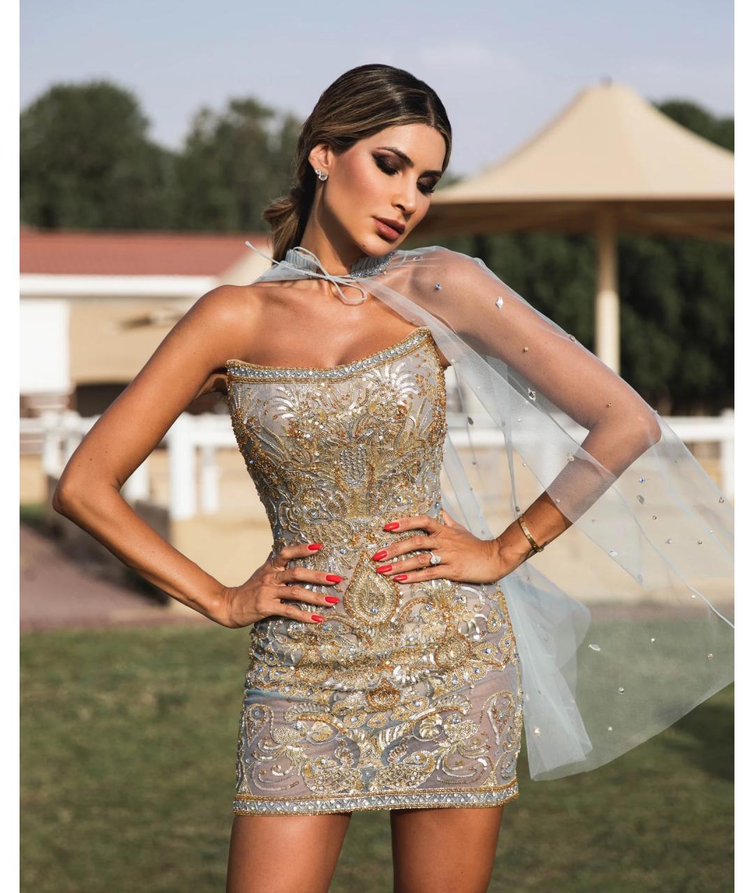 DINA MELWANI COUTURE Золотое вечернее платье, фото 3