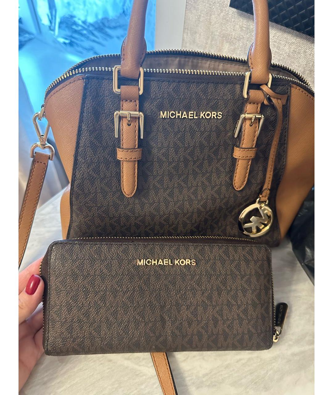 MICHAEL KORS Коричневая кожаная сумка с короткими ручками, фото 7