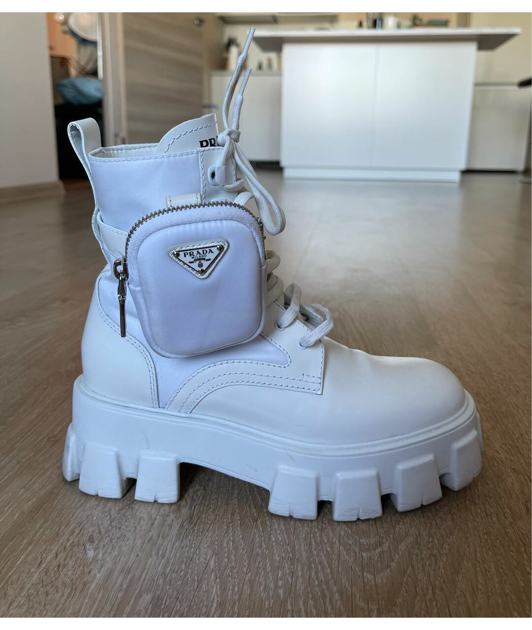 PRADA Белые кожаные ботинки, фото 9