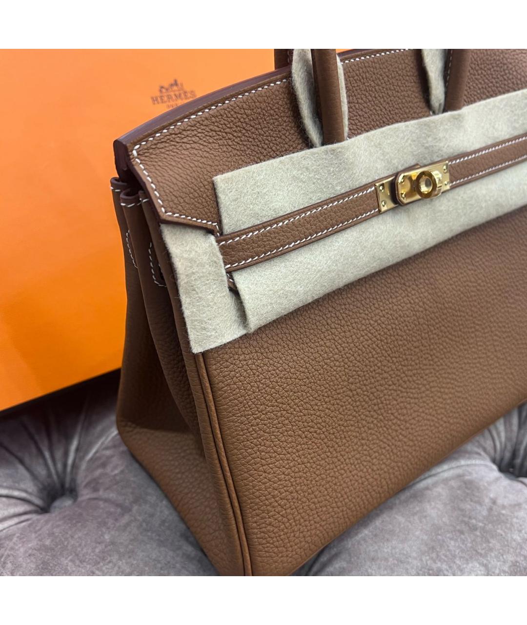 HERMES Оранжевая кожаная сумка с короткими ручками, фото 6