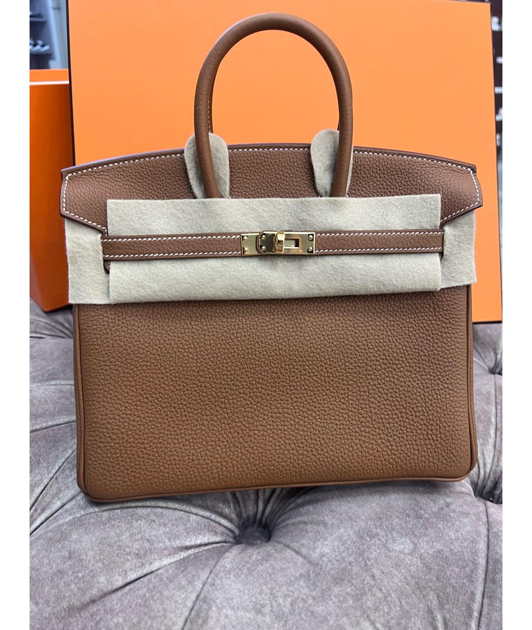 HERMES Оранжевая кожаная сумка с короткими ручками, фото 2