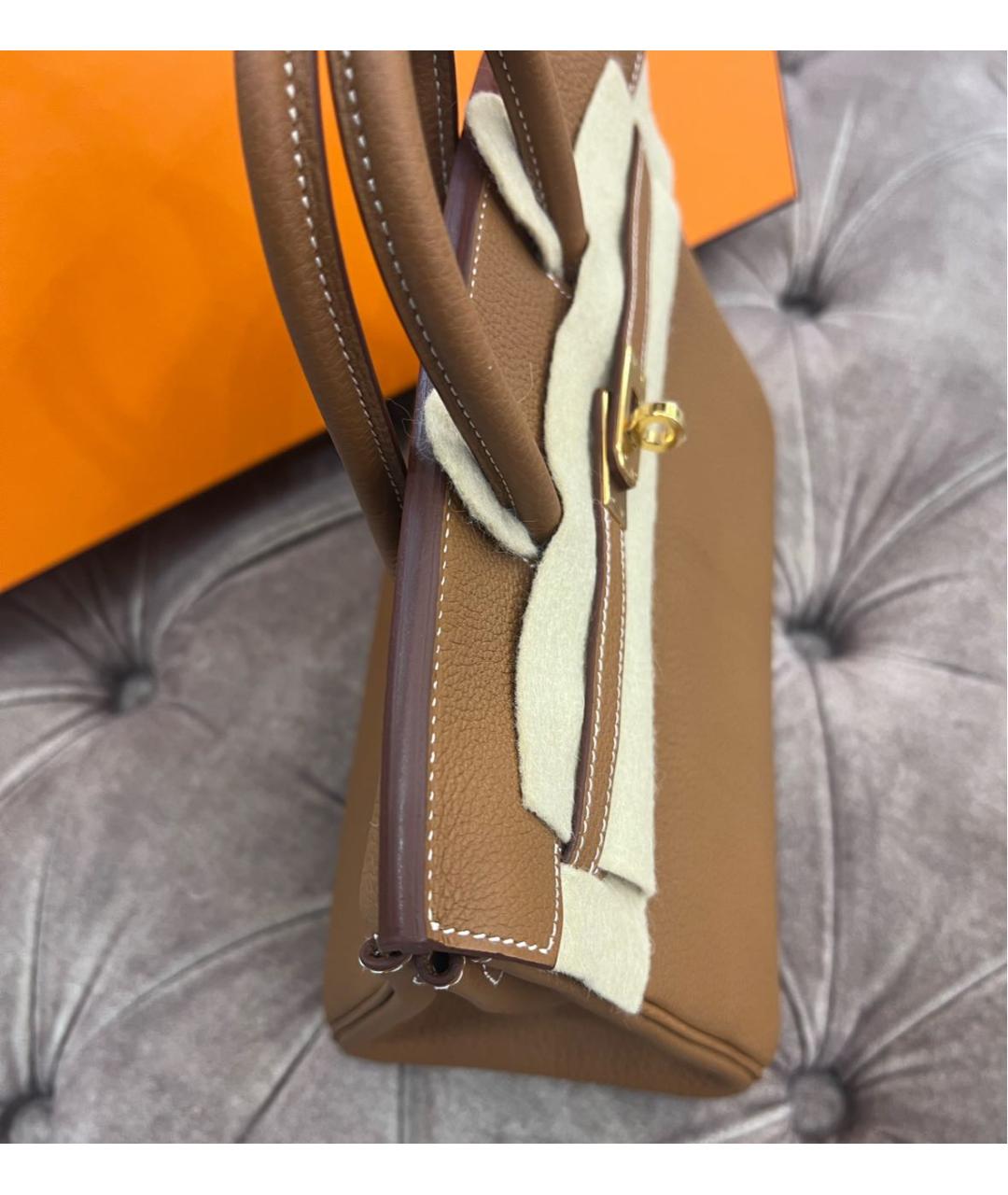 HERMES Оранжевая кожаная сумка с короткими ручками, фото 3